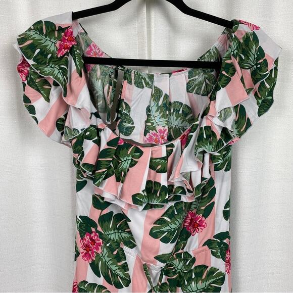 Lovers and Friends Pink&Green Floral Amity Pink Palm Tropical Dress Sz.L NWT - Picture 6 of 16